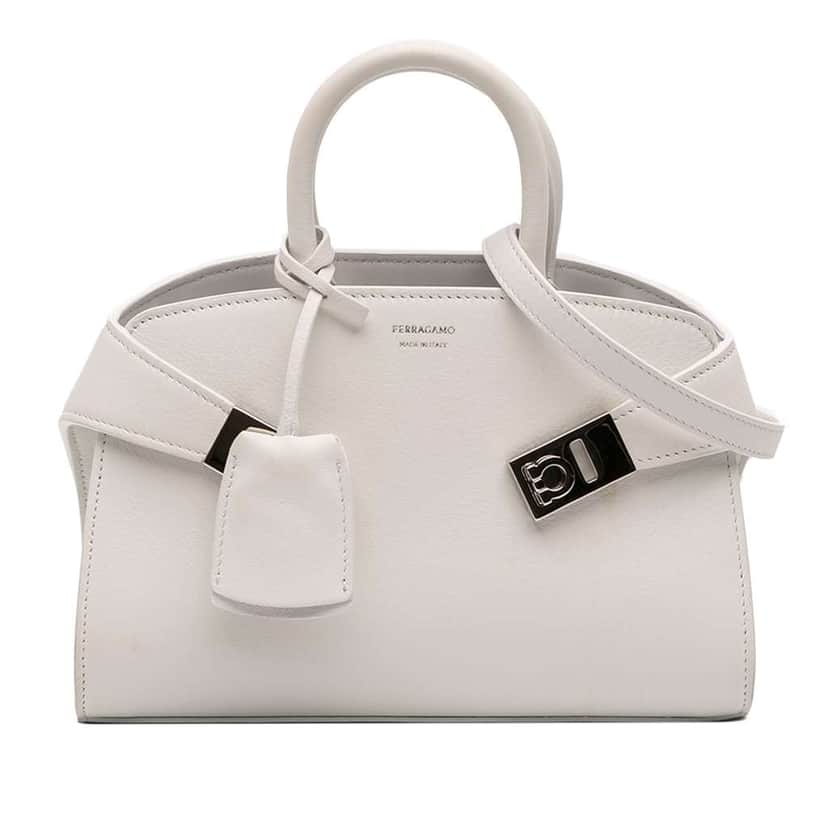 Salvatore Ferragamo Calfskin Hug Satchel XS White Leather Good condition - Front View