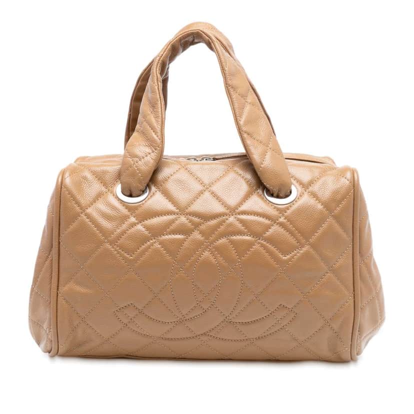 Chanel CC Quilted Caviar Stitched Bowler Bag Brown Leather Good condition - Front View