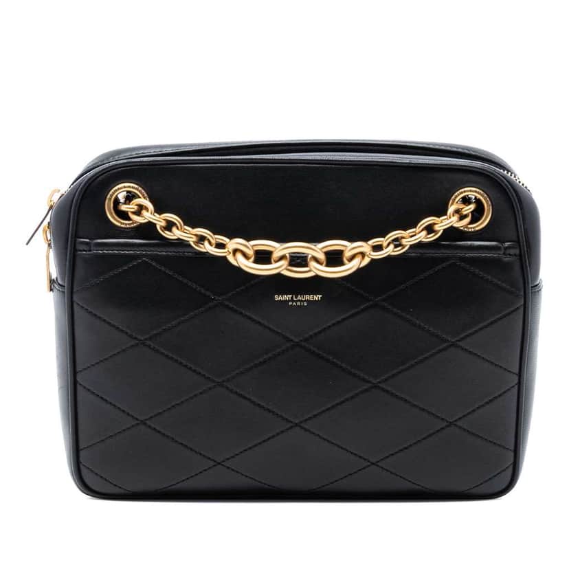 Saint Laurent Quilted Lambskin Le Maillon Chain Shoulder Bag Black Leather Good condition - Front View