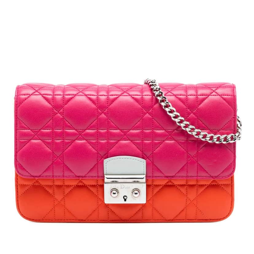 Dior Tricolor Lambskin Cannage Miss Dior Promenade Flap Pink Leather Good condition - Front View