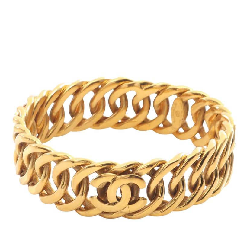 Chanel CC Gold Plated Chain Link Bangle Bracelet Gold Metal Good condition - Front View