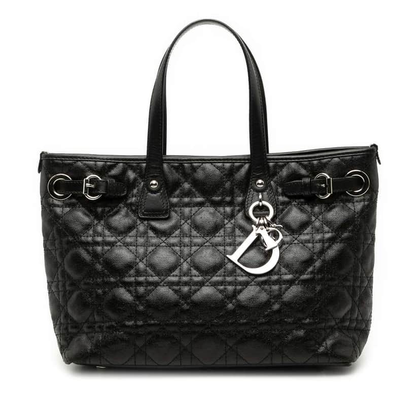 Dior Mini Coated Canvas Cannage Panarea Tote Black Canvas Good condition - Front View