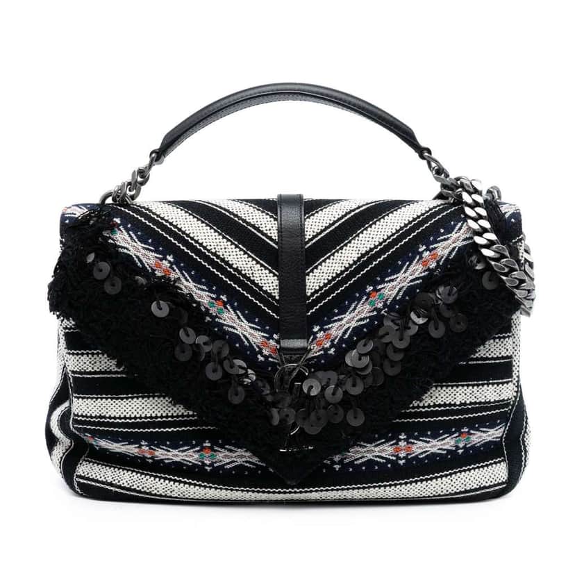 Saint Laurent Large Chevron Berber Monogram College Satchel Black Wool Very good condition - Front View