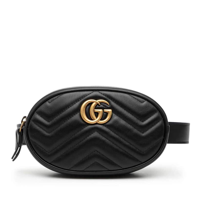 Gucci GG Marmont Matelasse Leather Belt Bag Black Leather Good condition - Front View