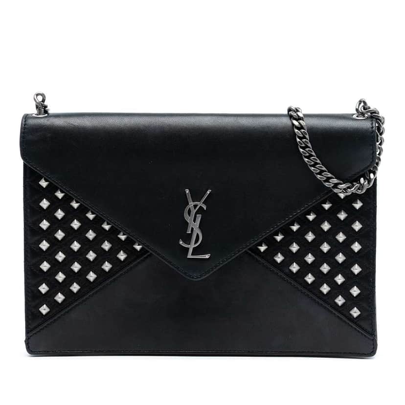Saint Laurent Quilted Lambskin Studded Monogram Gaby Shoulder Bag Black Leather Very good condition - Front View