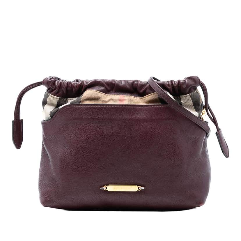 Burberry House Check Canvas and Calfskin Little Crush Crossbody Red Leather Good condition - Front View