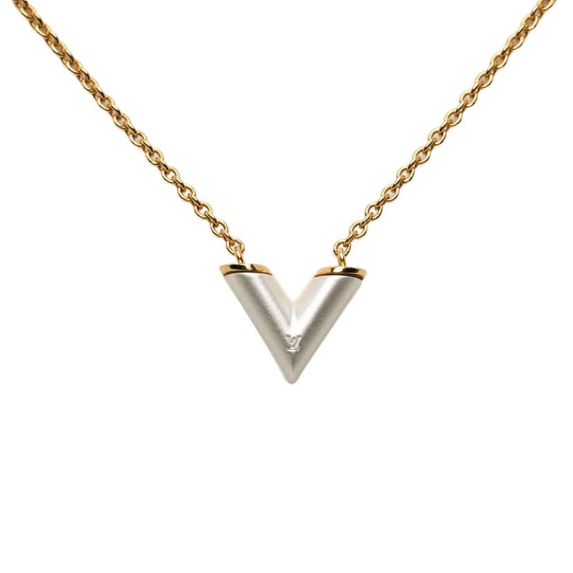 Louis Vuitton Gold Plated Resin Essential V Necklace Gold Metal Good condition - Front View