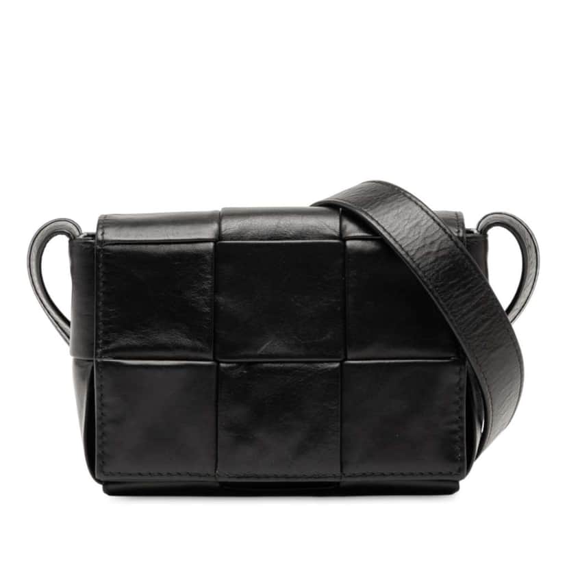 Bottega Veneta Candy Paper Calfskin Intrecciato Cassette Crossbody Black Leather Good condition - Front View