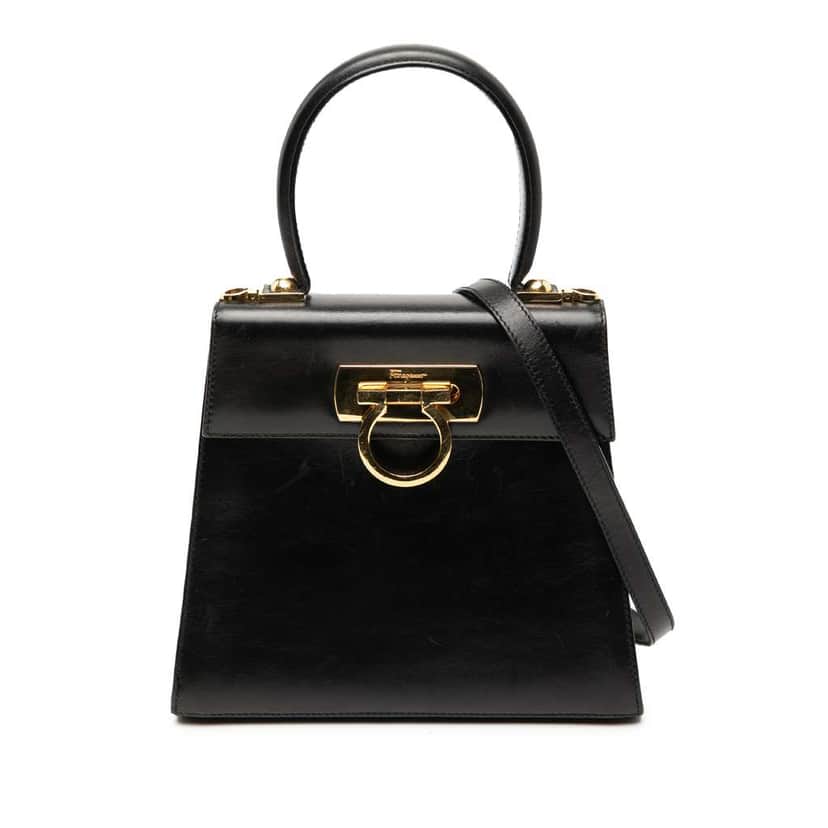 Salvatore Ferragamo Small Leather Gancini Iconic Top Handle Bag Black Leather Good condition - Front View