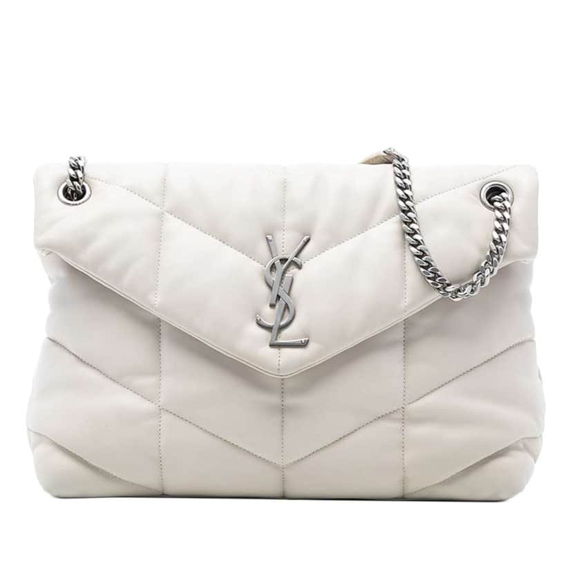 Saint Laurent Medium Nappa LouLou Puffer Shoulder Bag White Leather Good condition - Front View