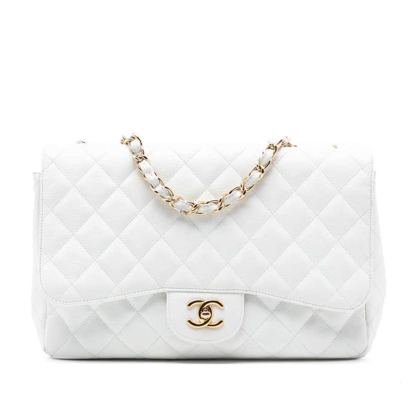 Chanel Jumbo Classic Caviar Single Flap White Leather Good condition - Front View