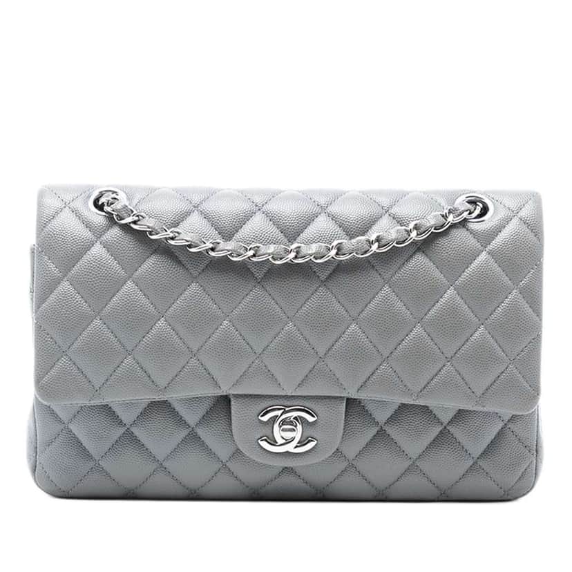 Chanel Medium Classic Caviar Double Flap Grey Leather Good condition - Front View