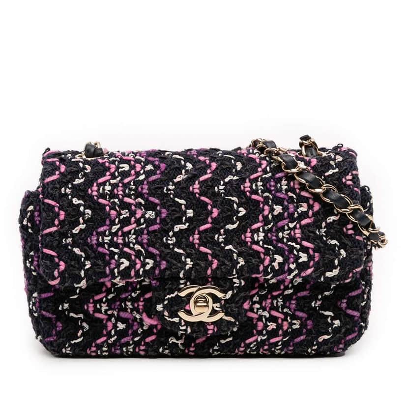 Chanel Mini Rectangular Classic Multicolor Cotton Stitched Single Flap Black Cotton Very good condition - Front View