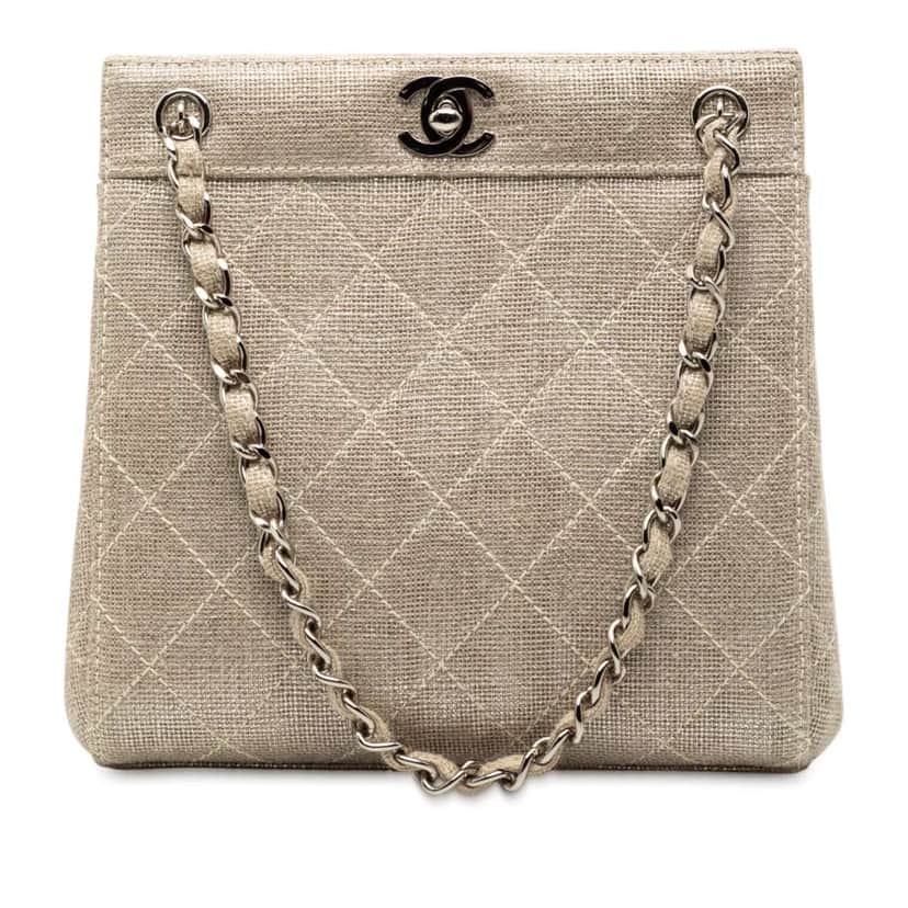 Chanel Mini CC Stitched Linen Chain Tote Brown Canvas Good condition - Front View
