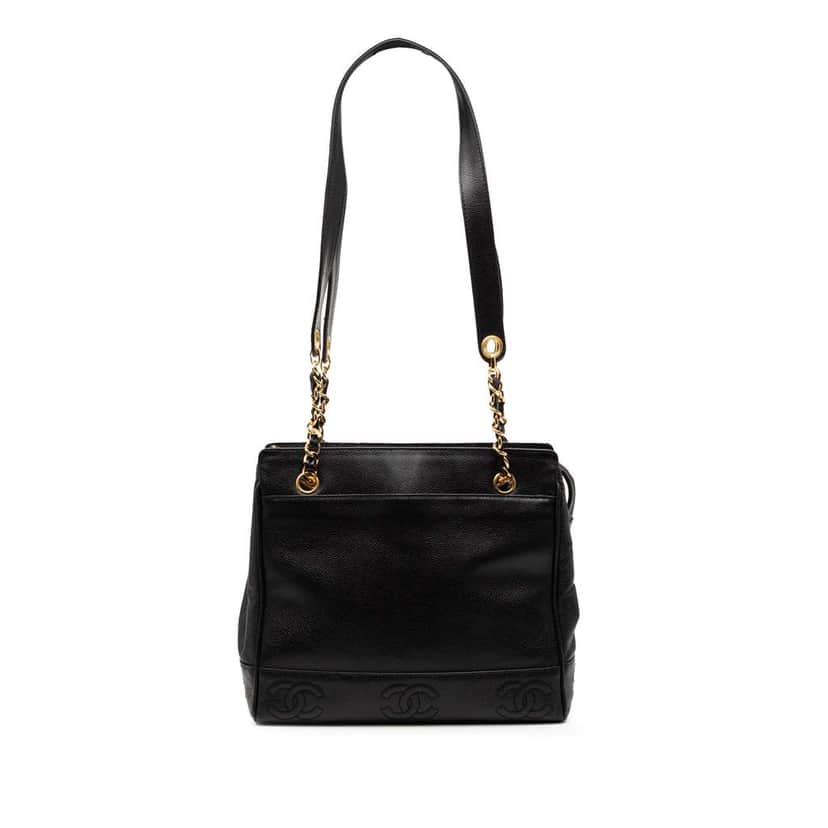 Chanel Triple CC Caviar Shoulder Bag Black Leather Good condition - Front View