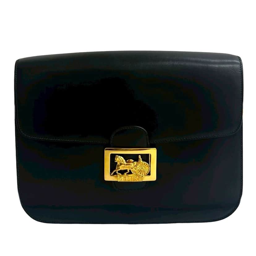 Celine Calfskin Horse Carriage Crossbody Black Leather Good condition - Front View