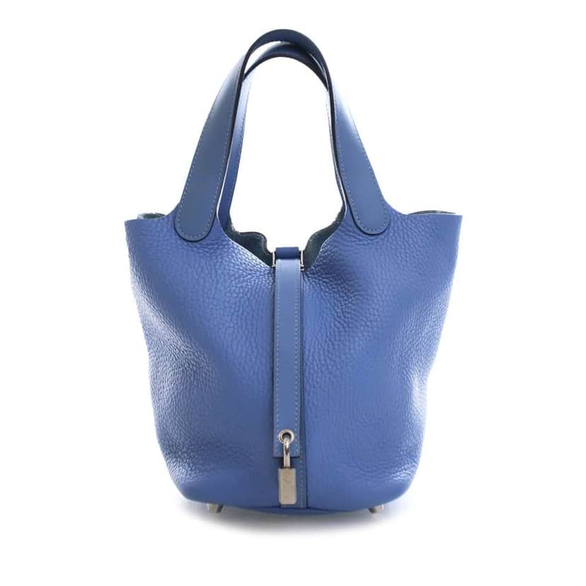 Hermès Clemence and Swift Picotin Lock 18 Blue Leather Good condition - Front View
