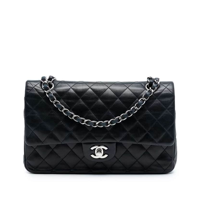 Chanel Medium Classic Lambskin Double Flap Black Leather Good condition - Front View