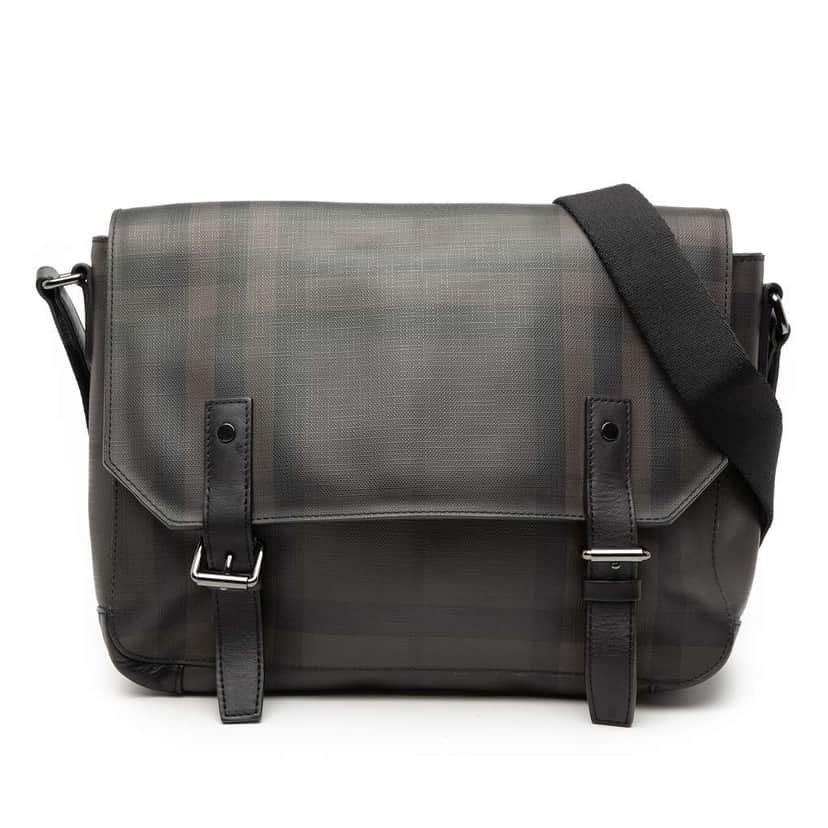 Burberry Smoke Check Coated Canvas Hendley Messenger Bag Brown Canvas Good condition - Front View