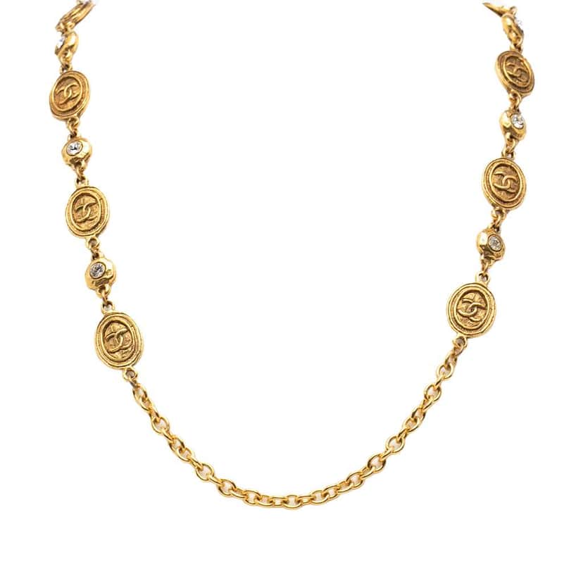 Chanel Gold Plated CC Medallion Chain Necklace Gold Metal Good condition - Front View