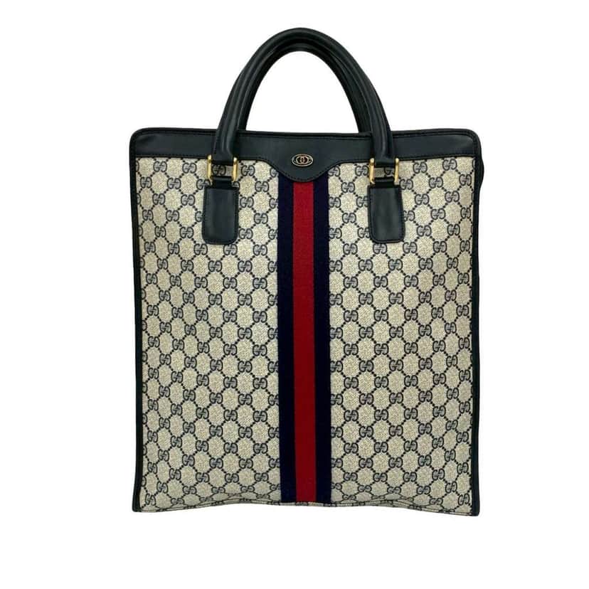 Gucci GG Supreme Web Tote Brown Canvas Fair condition - Front View