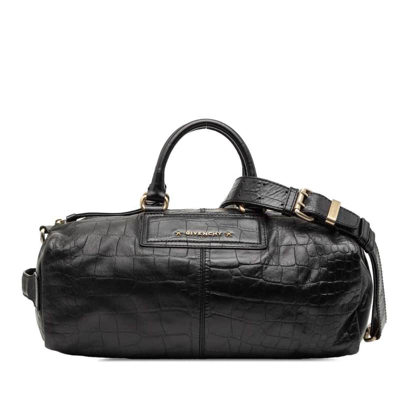 Givenchy Croc Embossed Leather Duffle Bag Black Leather Good condition - Front View