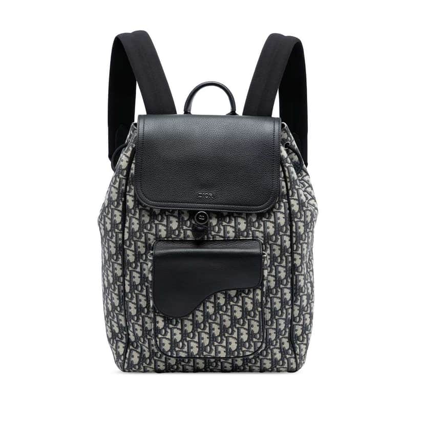 Dior Oblique Canvas Saddle Backpack Blue Canvas Very good condition - Front View