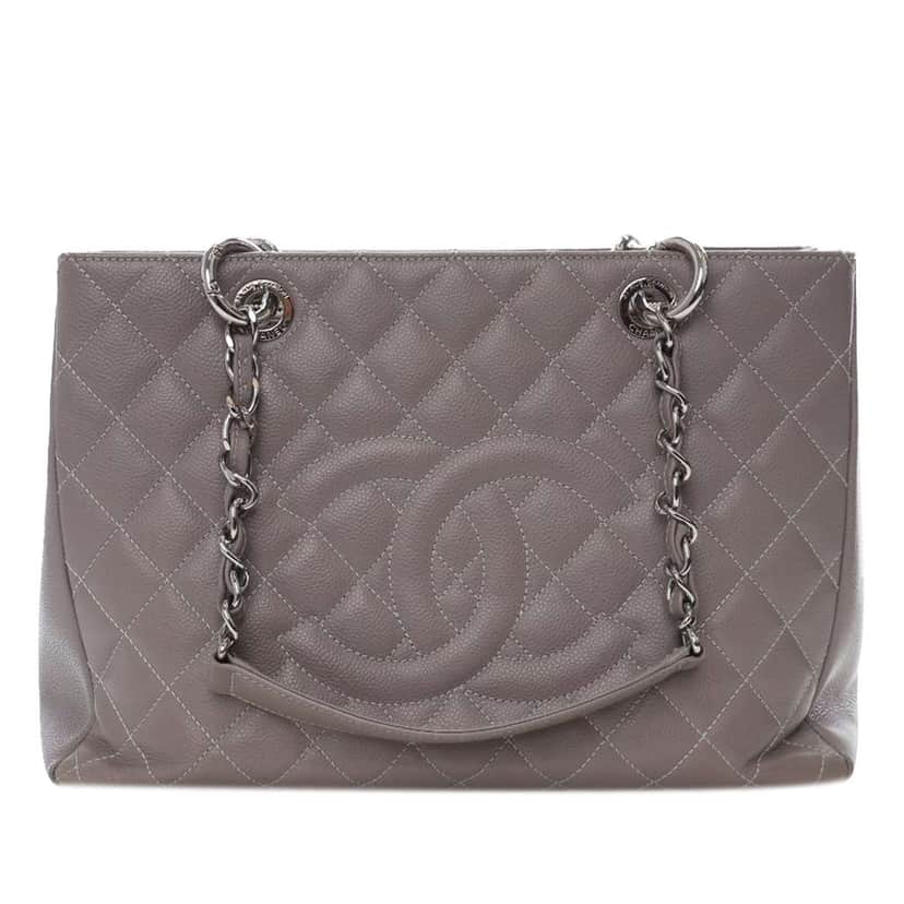 Chanel Caviar Grand Shopping Tote Grey Leather Good condition - Front View