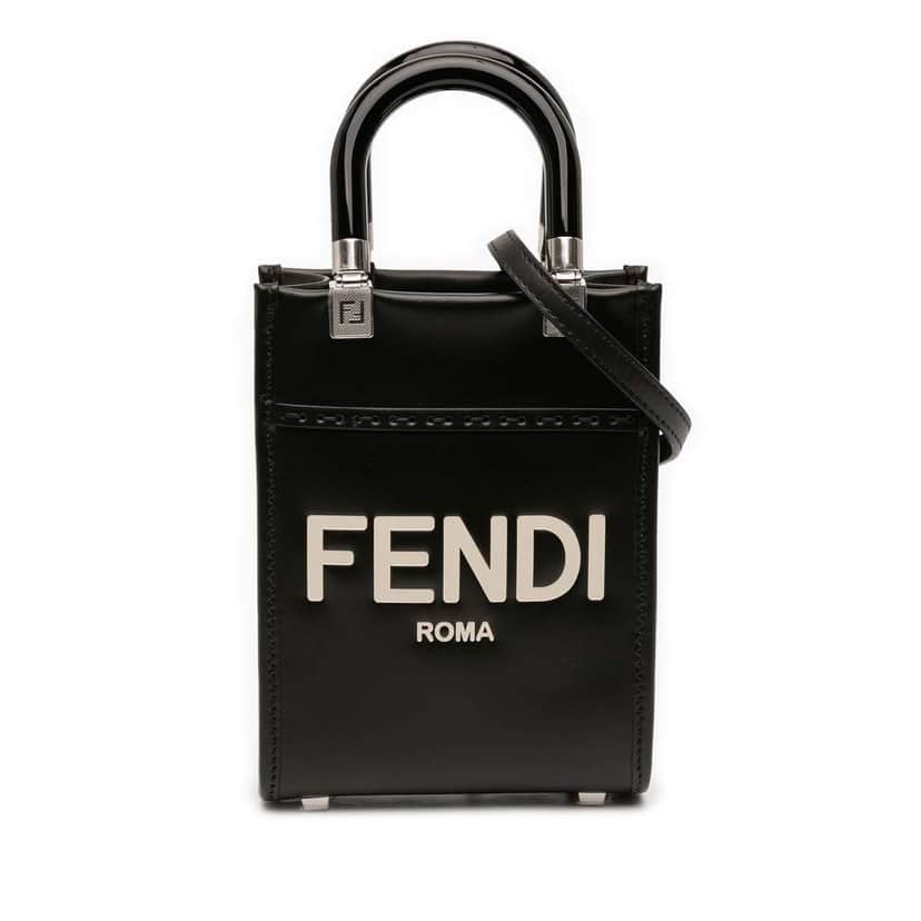 Fendi Mini Leather Sunshine Shopper Tote Black Leather Very good condition - Front View