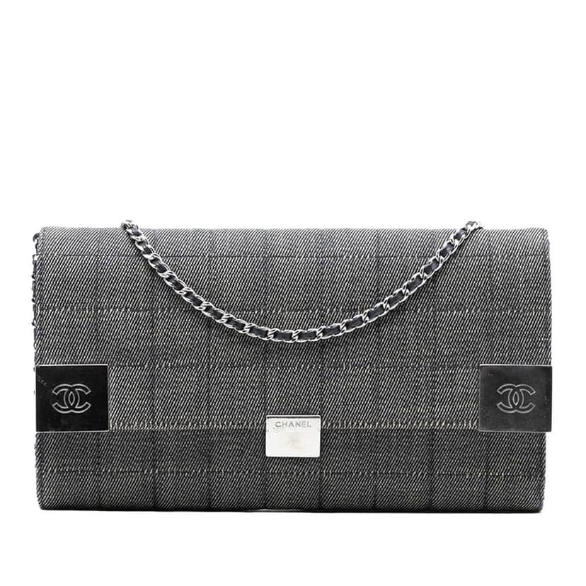Chanel CC Choco Bar Denim Chain Flap Grey Denim Very good condition - Front View
