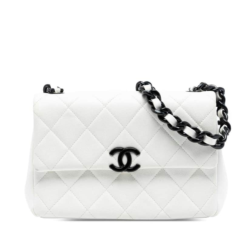 Chanel Small Quilted Caviar My Everything Flap White Leather Good condition - Front View