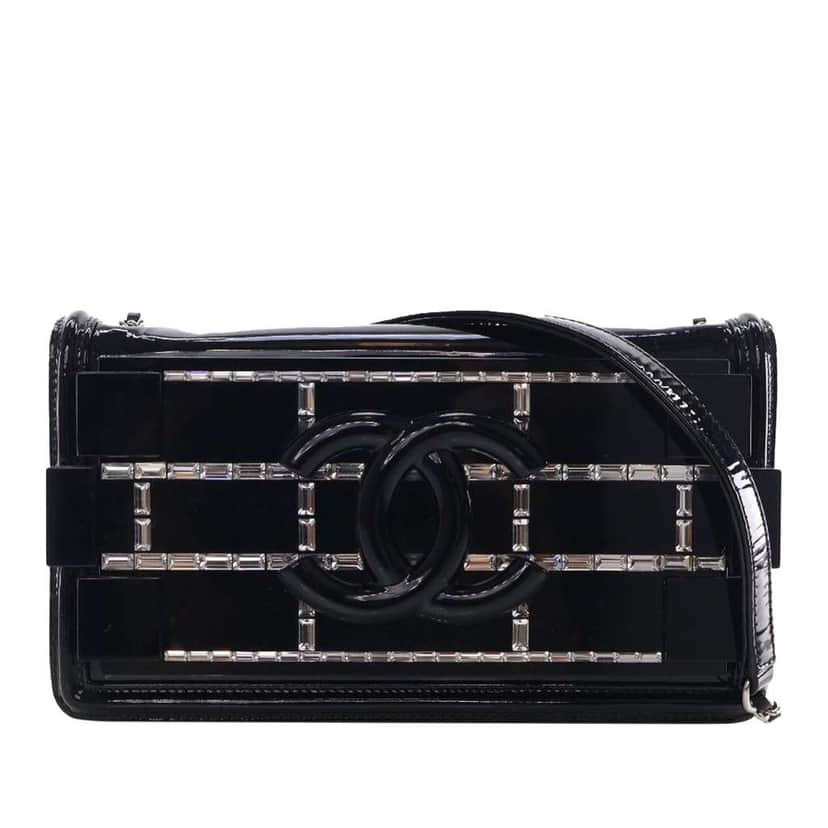 Chanel Patent and Acrylic Crystal Embellished Boy Brick Horizontal Flap Black Leather Good condition - Front View