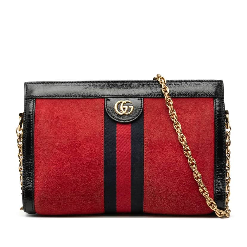 Gucci Small Suede Ophidia Chain Crossbody Red Leather Good condition - Front View