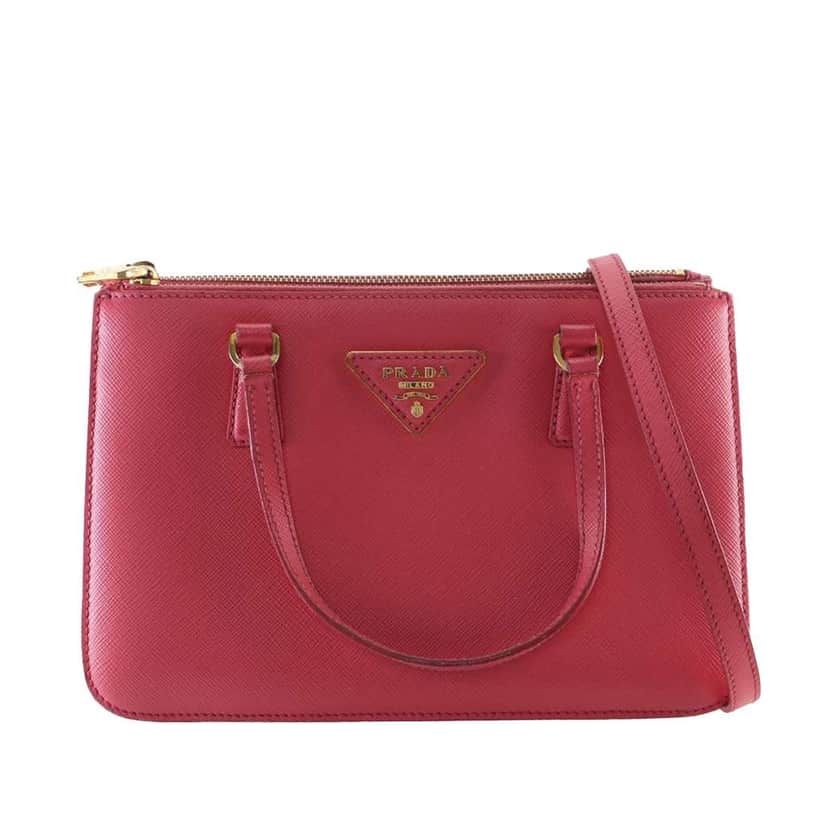 Prada Mini Saffiano Lux Galleria Double Zip Satchel Pink Leather Good condition - Front View