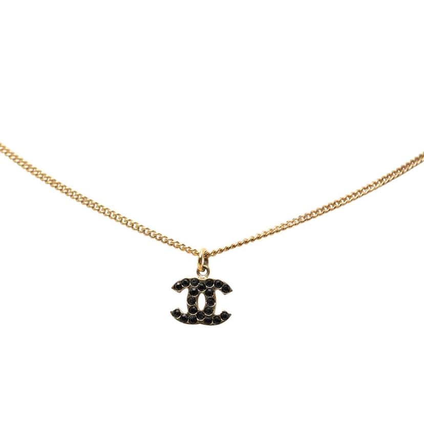 Chanel Gold Plated CC Crystals Pendant Necklace Gold Metal Good condition - Front View