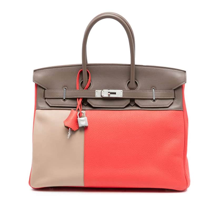Hermès Tricolor Clemence and Swift Birkin Cascade Retourne 35 Pink Leather Good condition - Front View