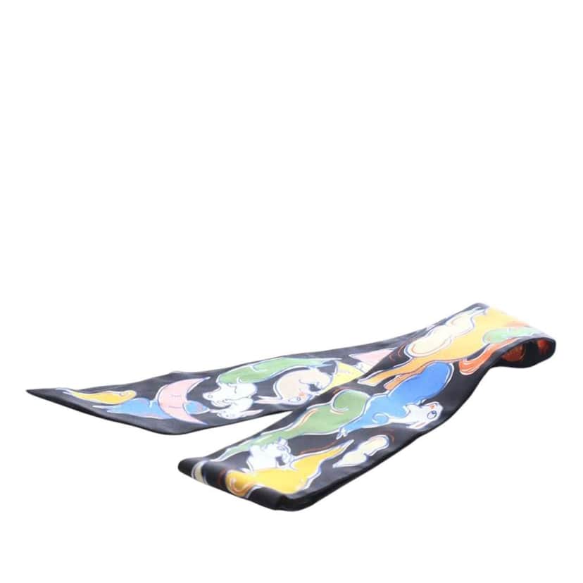 Hermès Mille Et Un Lapins Silk Twilly Scarf Black Silk Very good condition - Front View