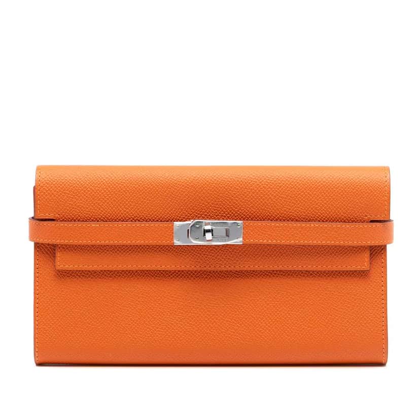 Hermès Epsom Kelly Longue Wallet long wallets Orange Leather Good condition - Front View