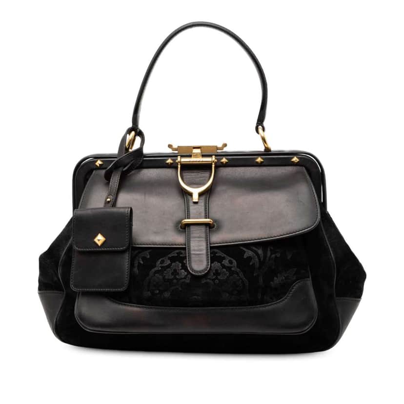 Gucci Velvet Lady Stirrup Top Handle Bag Black Velvet Good condition - Front View