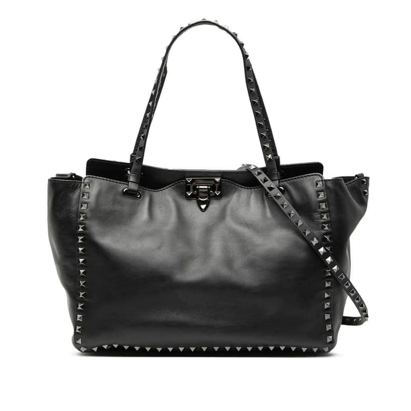 Valentino Medium Leather Rockstud Trapeze Satchel Black Leather Good condition - Front View