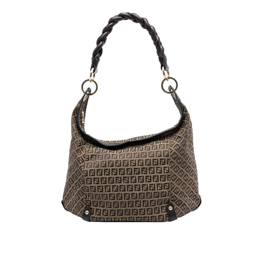 Fendi Zucchino Canvas Braided Hobo Brown Canvas Good condition - Front View