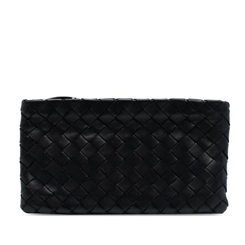 Bottega Veneta Small Nappa Intrecciato Zip Pouch Black Leather Very good condition - Front View