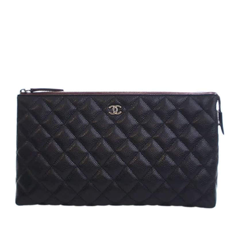 Chanel CC Quilted Caviar Toiletry Pouch Black Leather Good condition - Front View