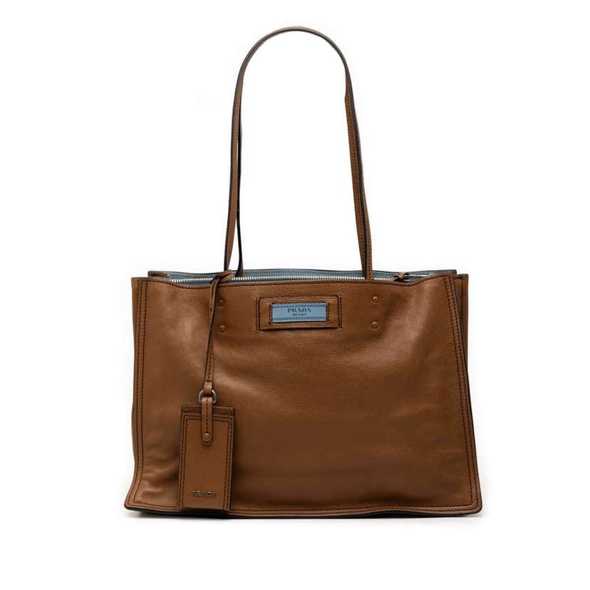 Prada Glace Calf Etiquette Tote Brown Leather Good condition - Front View