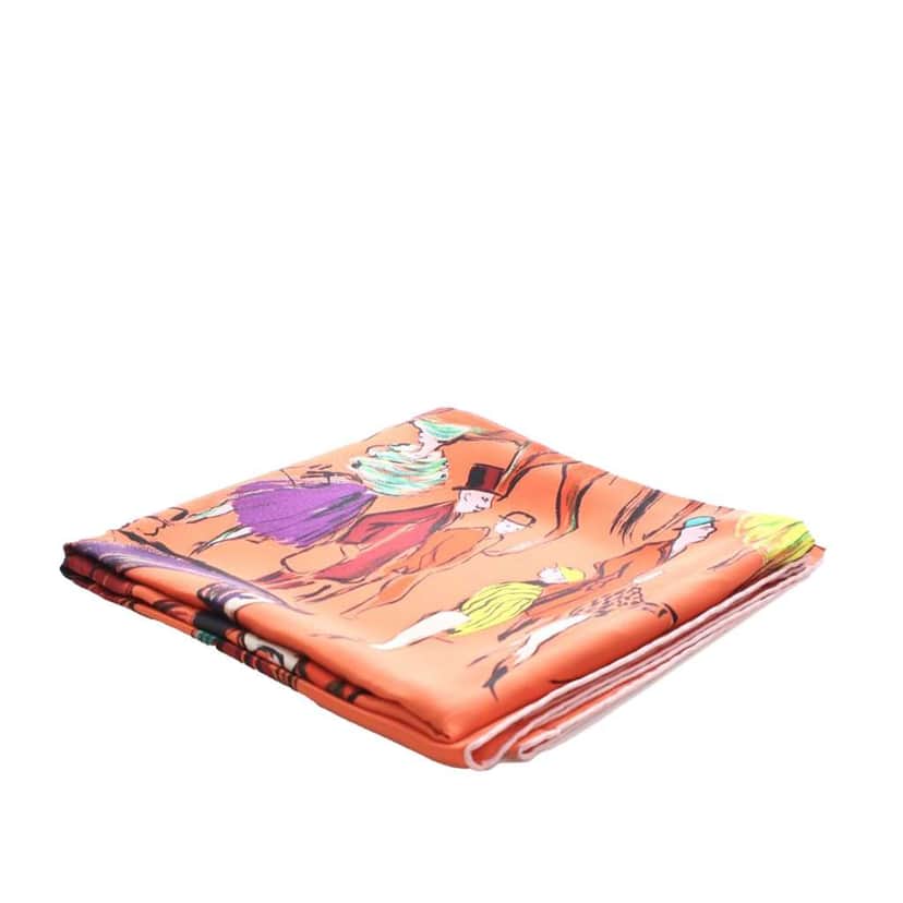 Hermès Paddock Silk Scarf 90 Orange Silk Good condition - Front View