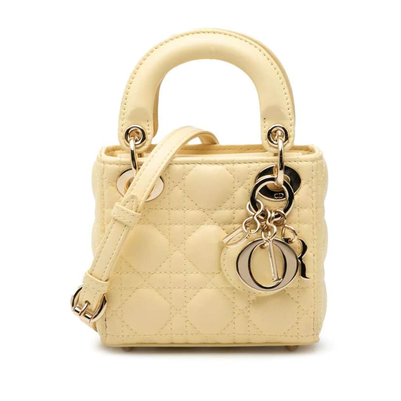 Dior Micro Lambskin Cannage Lady Dior Yellow Leather Good condition - Front View