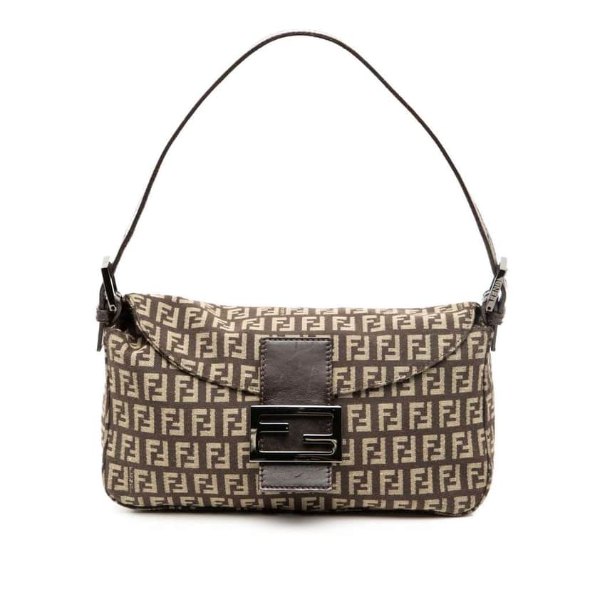 Fendi Zucchino Canvas Double Flap Shoulder Bag Brown Canvas Good condition - Front View