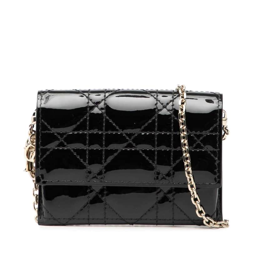 Dior Nano Patent Cannage Lady Dior Chain Convertible Belt Pouch Black Leather Good condition - Front View