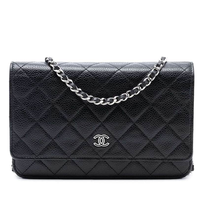 Chanel CC Quilted Caviar Wallet on Chain Black Leather Good condition - Front View