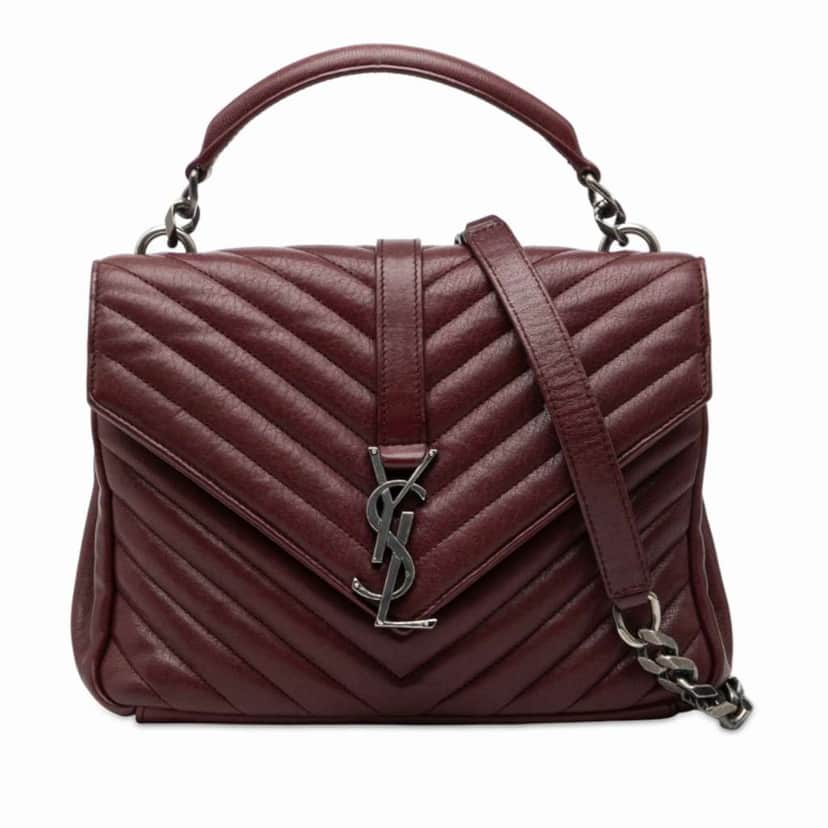 Saint Laurent Medium Quilted Chevron Sheepskin College Satchel Red Leather Good condition - Front View